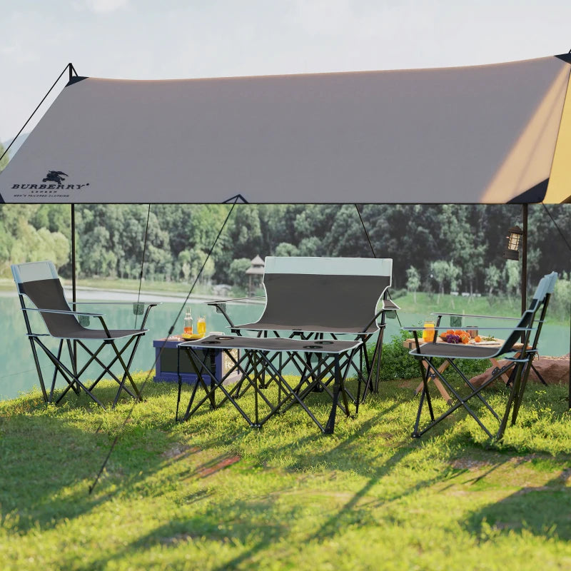 4 Piece Folding Camping Table and Chairs, Outdoor Lawn Chair Set w/ Table, Cup Holders for Hiking, Picnic, Grey