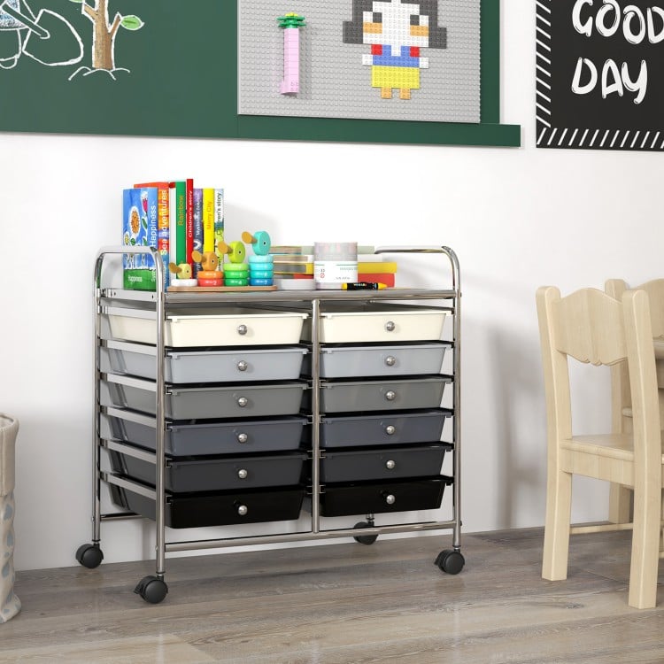 12 Drawers Rolling Storage Cart for Home and Office-Gradient Grey