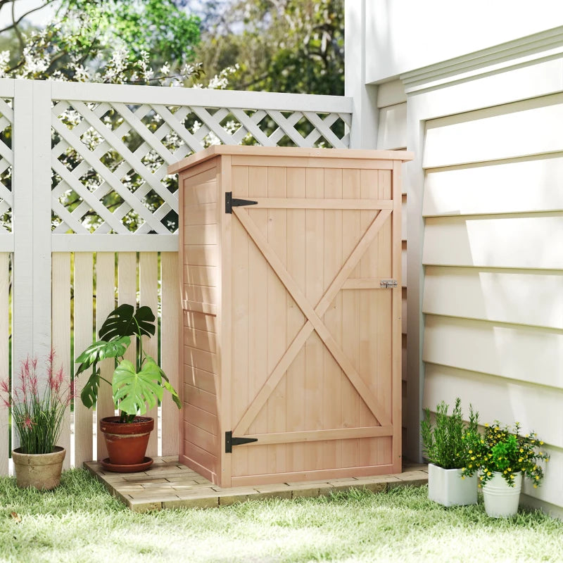 29.9"x21.7"x45.3"Garden Storage Shed with Asphalt Roof, Outdoor Storage Cabinet w/ Shelves, Natural
