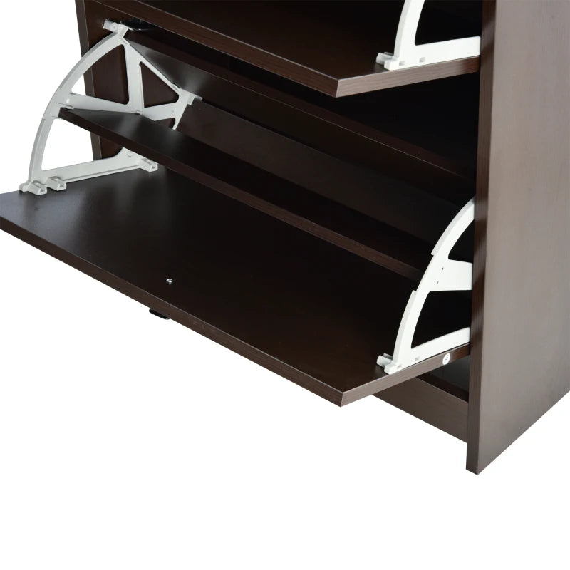 Slim Shoe Storage with 3 Flip Drawers and Adjustable Shelves Shoe Cabinet Organizer for 9 Pair, Coffee