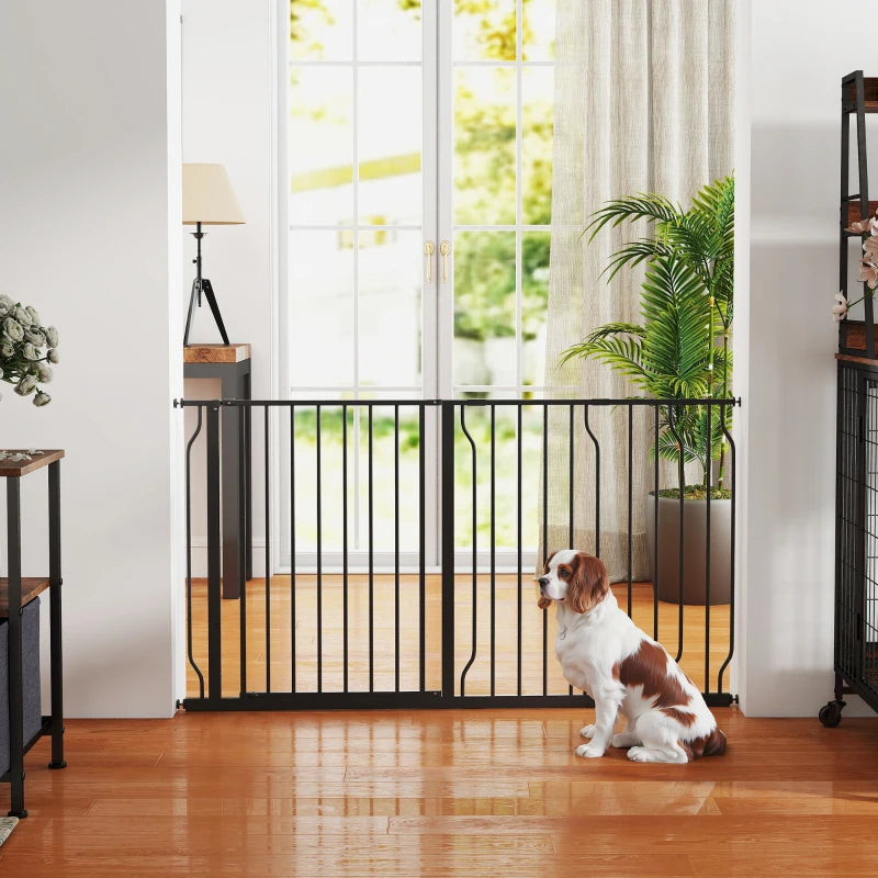 30"- 57" Easy Install Pet Gate w/ Door & Double Locking System, Extra Wide Dog Gate for Stairs, Hallways, Black