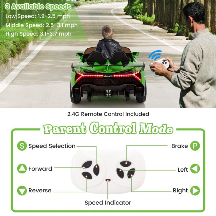 12V Licensed Lamborghini 4WD Kids Ride-on Sports Car with 2.4G Remote-Green