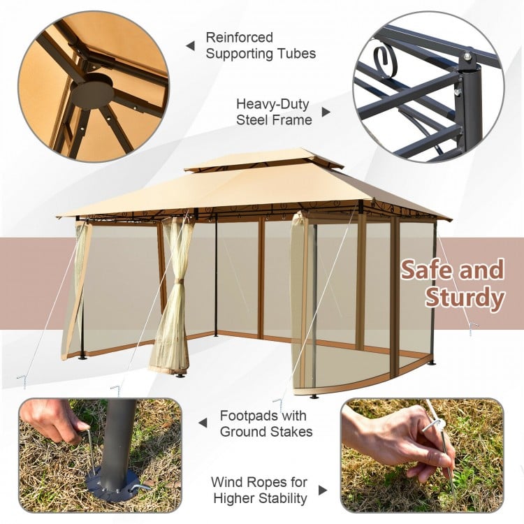 10 Feet x 13 Feet Tent Canopy Shelter with Removable Netting Sidewall-Tan