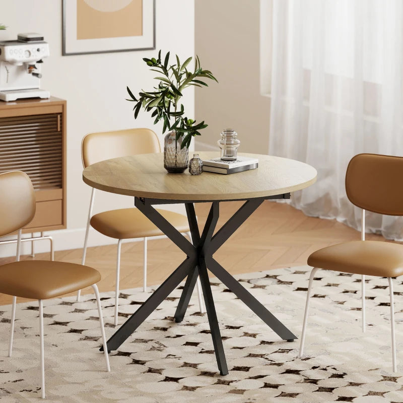 39.5"-53" Extendable Dining Table for 4-6, Industrial Kitchen Table with Butterfly Leaf and X-Shape Base, Natural Wood