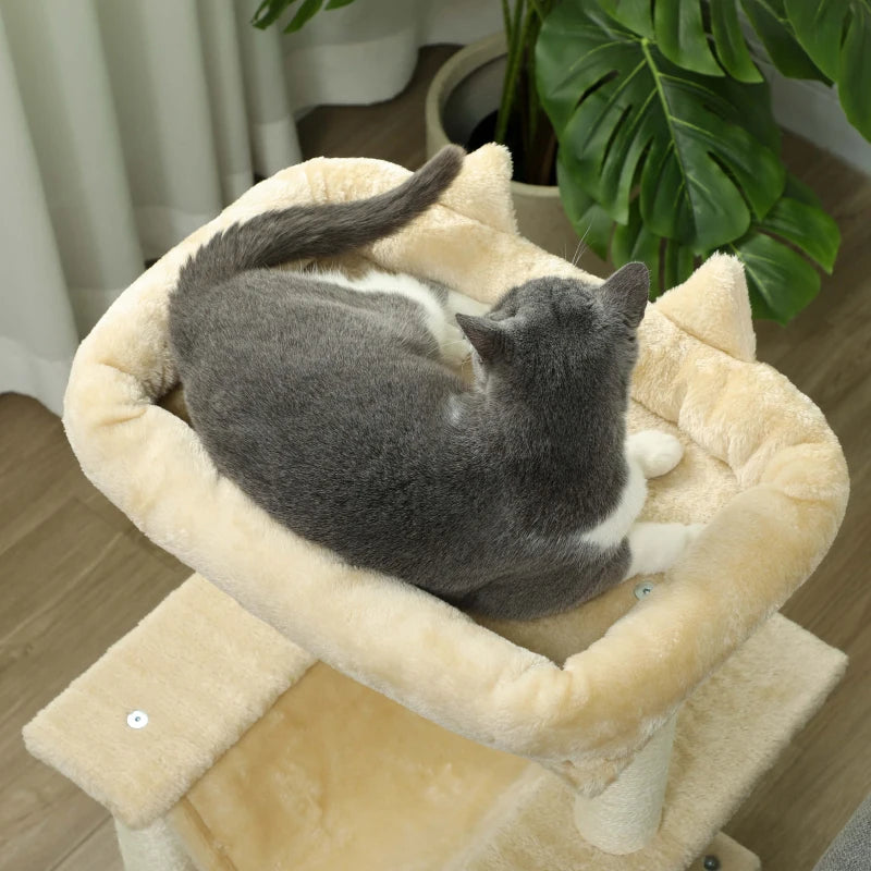 39.25'' Cat Tree Tower Multi-Level Kitten House with Scratching Post Condo Hammock Bed Ball Toy - Beige