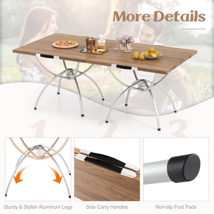 2 Pack Folding Camping Table with Wood-grain Tabletop for Hiking Party-Natural
