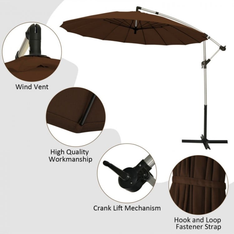 10 Feet Patio Offset Umbrella Market Hanging Umbrella for Backyard Poolside Lawn Garden-Tan