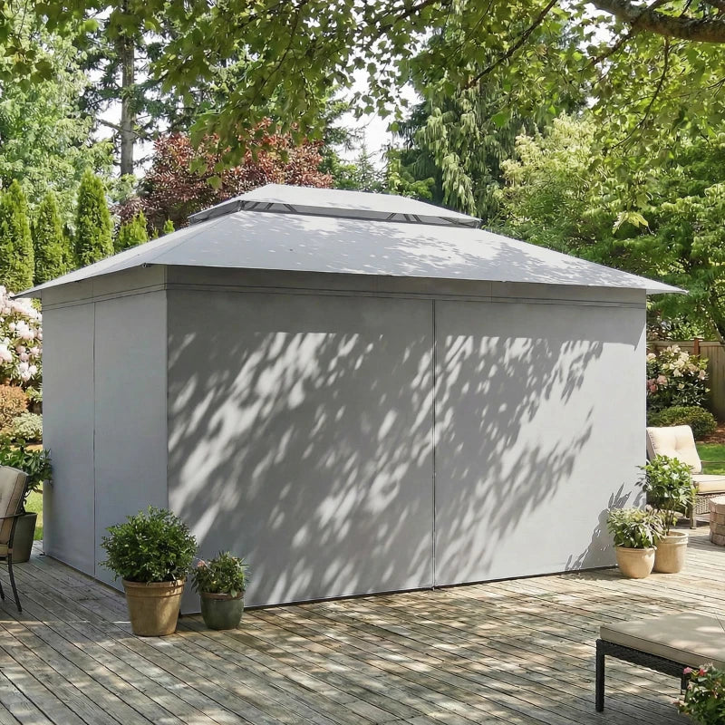 10' x 13' Patio Gazebo, UPF50+ Double Roof Outdoor Gazebo Canopy with Netting and Curtains, Steel Frame, Dark Grey