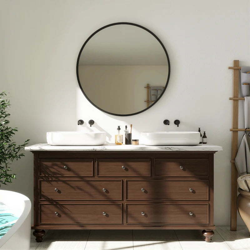 30" Round Mirror, Bathroom Wall Mirror with Metal Frame, Decorative Vanity Mirror for Living Room, Bedroom, Black