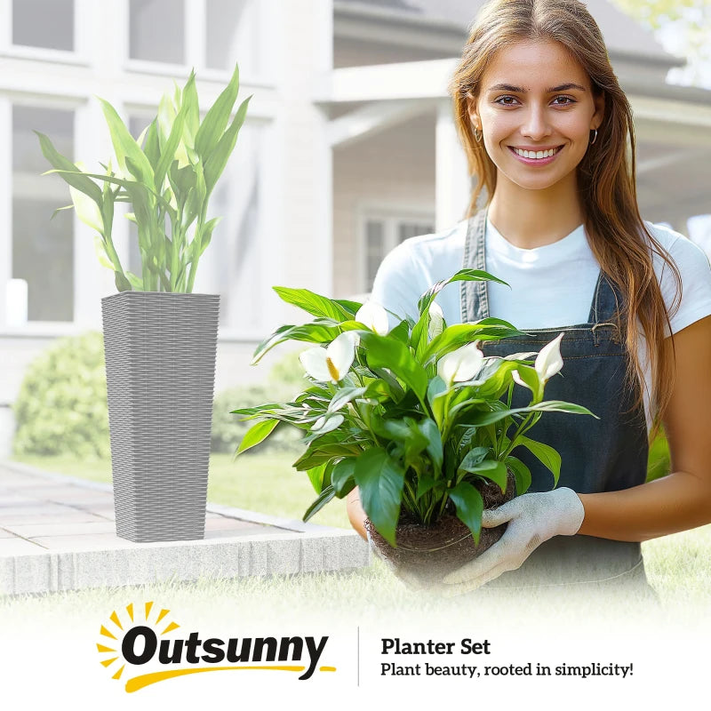 23.6 Inch Tall Planters for Outdoor Plants, Set of 2 Plastic Flower Pots with Drainage Holes, Black