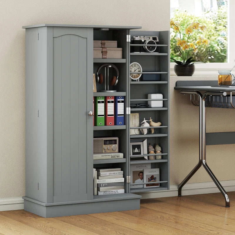 41" Storage Cabinet, 2-Door Kitchen Pantry Cabinet with 5-tier Shelving, 12 Spice Racks and Adjustable Shelves, Grey