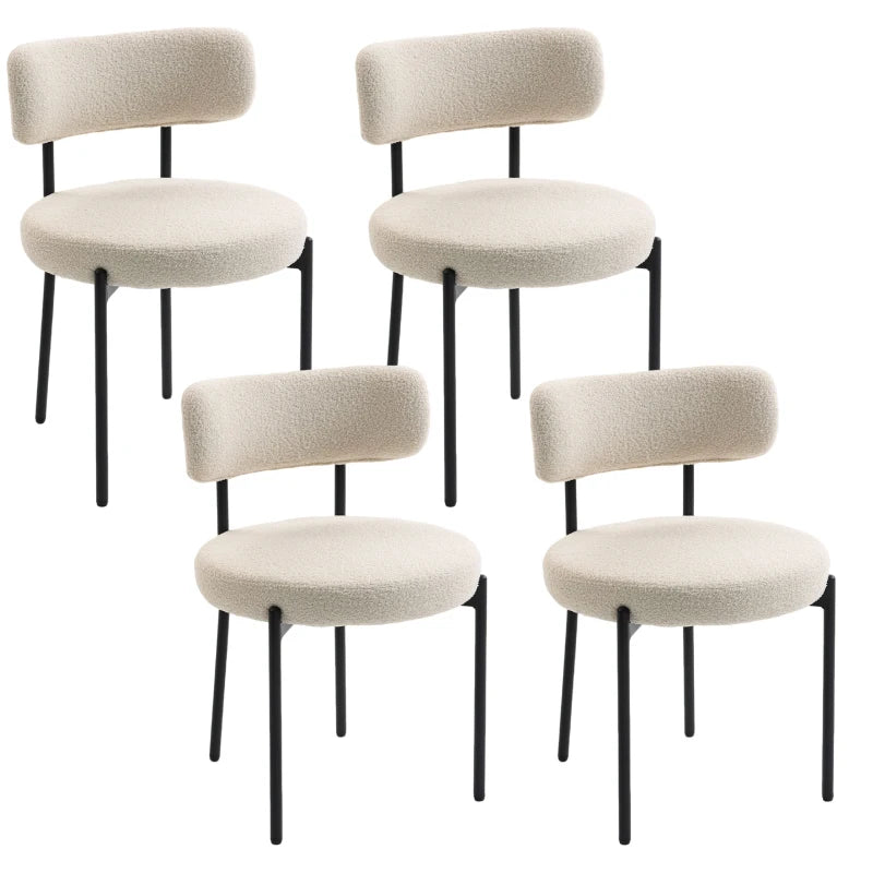 4 Pieces Kitchen Chairs, Modern Dining Chairs w/ Berber Fleece Upholstery and Steel Legs for Living Room, Beige