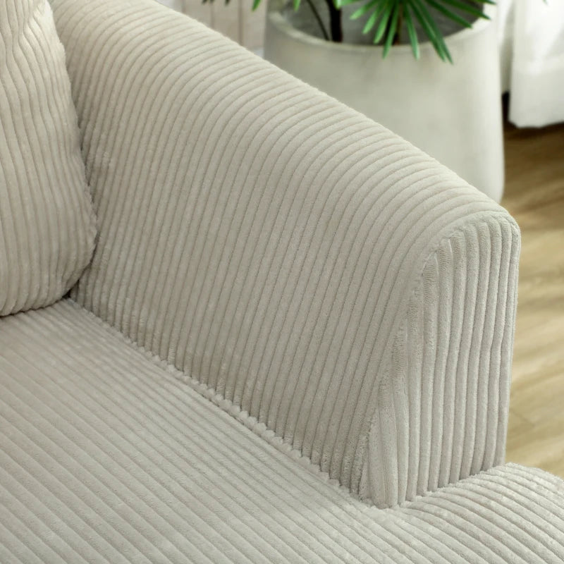 3 Seater Sofa, 74" Modern Corduroy Upholstered Couch with Thick Spring Cushions, Solid Wood Legs, Armrests, Beige