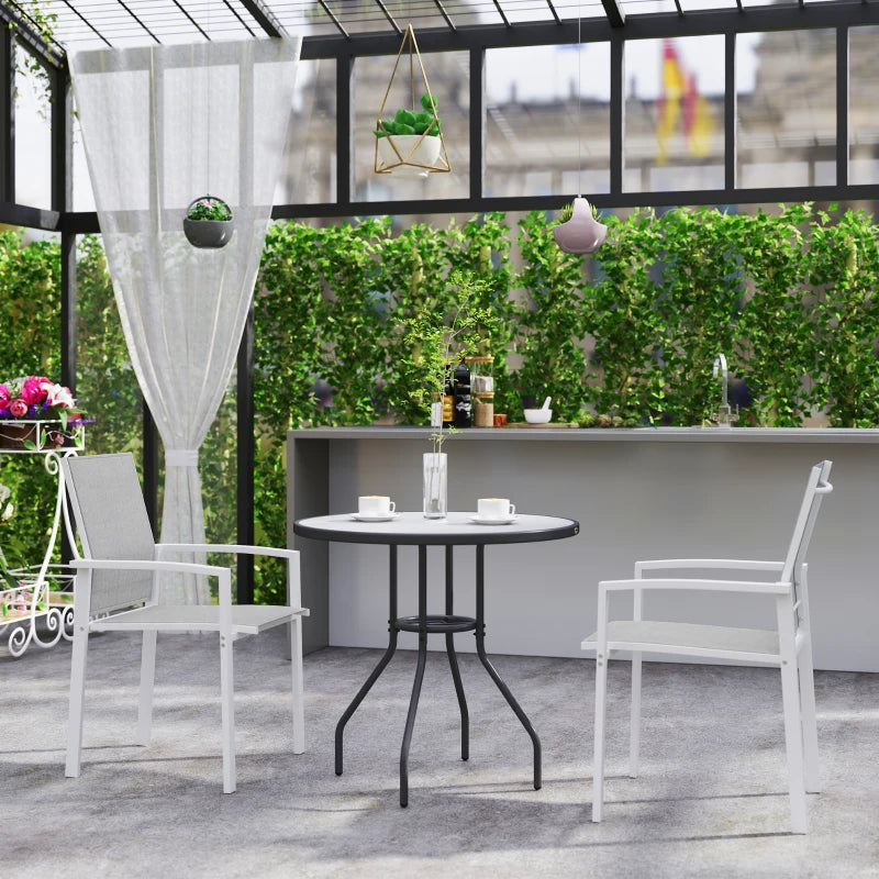 Set of 2 Outdoor Garden Chairs, Stackable Patio Dining Chairs with Breathable Fabric, Armrests and Backrest, Light Grey
