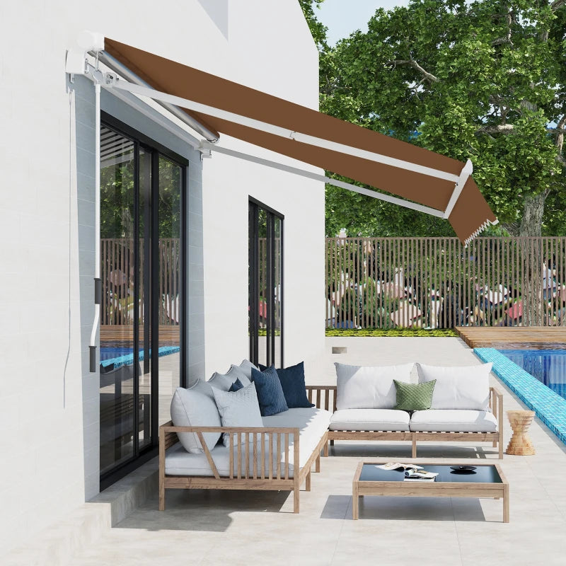 10' x 8' Manual Retractable Awning, Sun Shade Shelter Canopy, with Aluminum Frame and UV Protection for Patio Deck Yard Window Door, Coffee