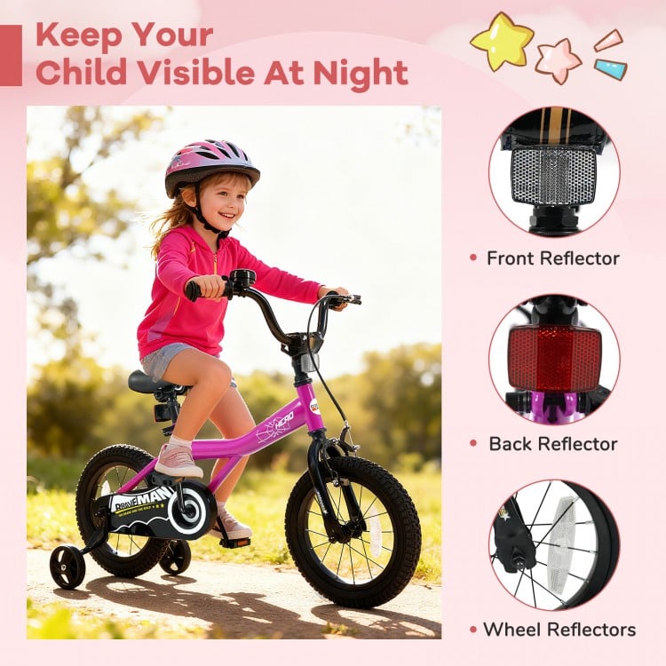 14-Inch Kids Bike with Removable Training Wheels Pink-Brave Hero