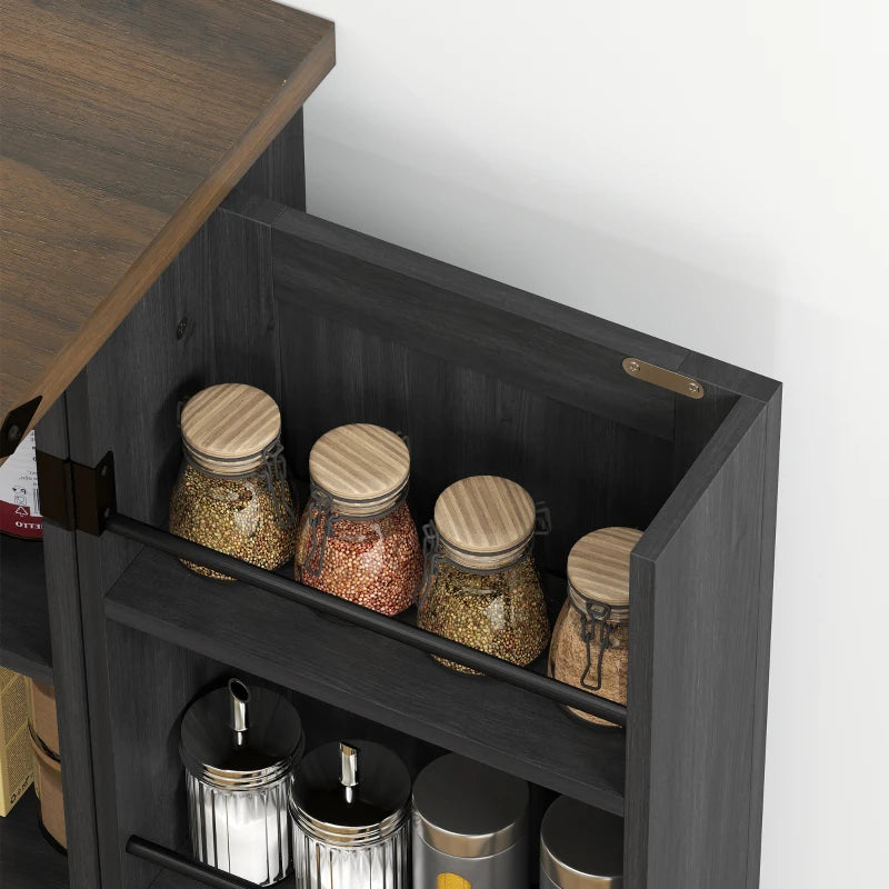 47" Kitchen Pantry Storage Cabinet, Farmhouse Kitchen Pantry Cabinet with Adjustable Shelves and Door Shelves, Black