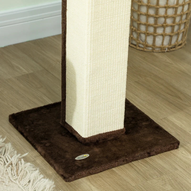 32" Tall Cat Scratching Post for Indoor Cats and Kittens, Sisal Cat Scratcher with Hanging Ball Soft Plush, Brown