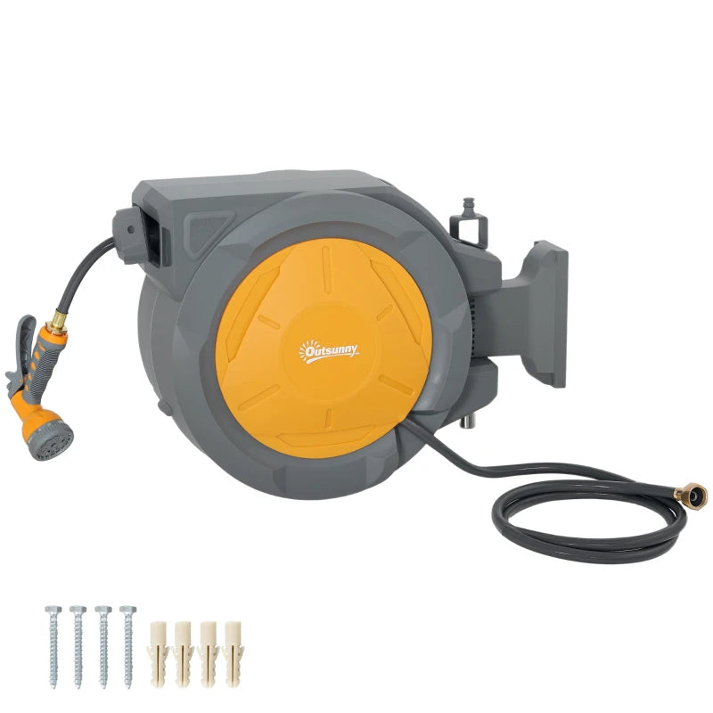 1/2 in x 100ft Wall Mounted Garden Hose Reel, Retractable Water Hose Reel with Auto Rewind, Any Length Lock, Orange