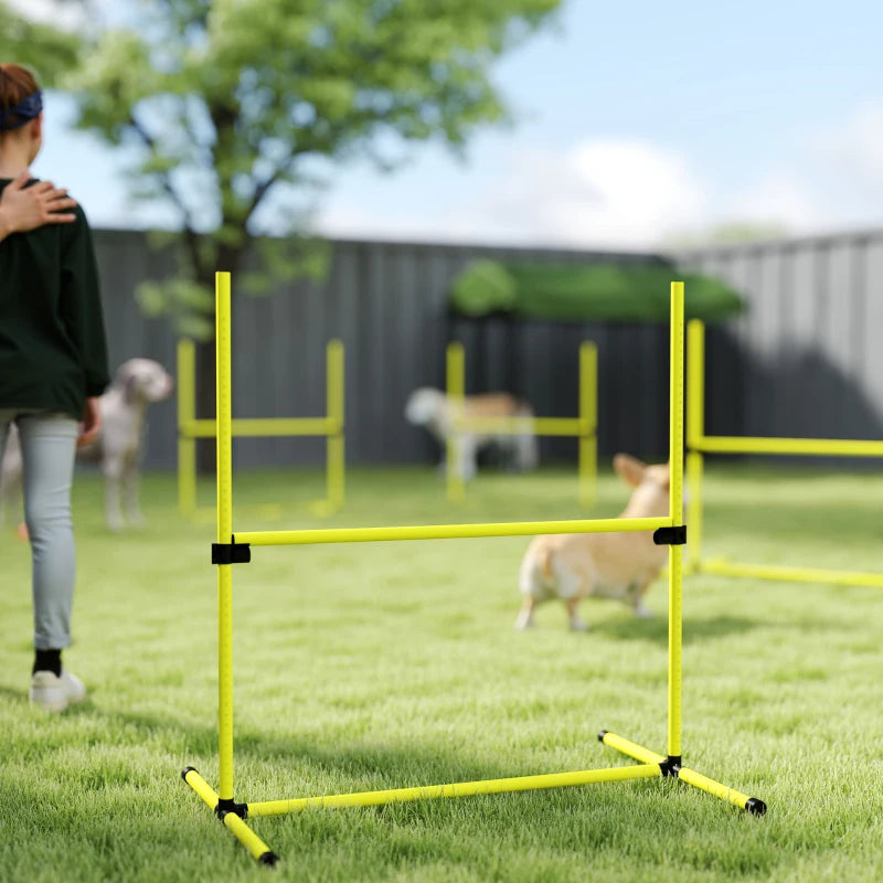 Set of 4 Dog Agility Training Equipment Adjustable Jump Bar Pet Exercise Kit with Carrying Bag (Yellow)