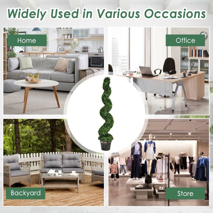 2 Pack 4 Feet Artificial Spiral Boxwood Topiary Indoor Outdoor Decor