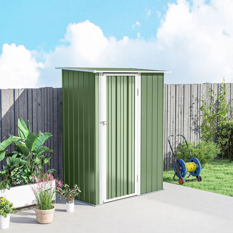 5 x 3ft Outdoor Storage Shed Metal Garden Shed Cabanon with Sloped Roof, Lockable Door for Tool, Light Green