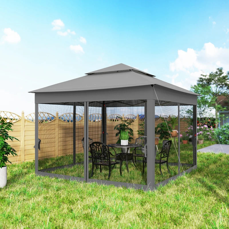 11' x 11' Pop Up Canopy 2-Tier Soft Top Shelter Event Tent w/ Netting Carry Bag for Patio Backyard Garden, Dark Grey