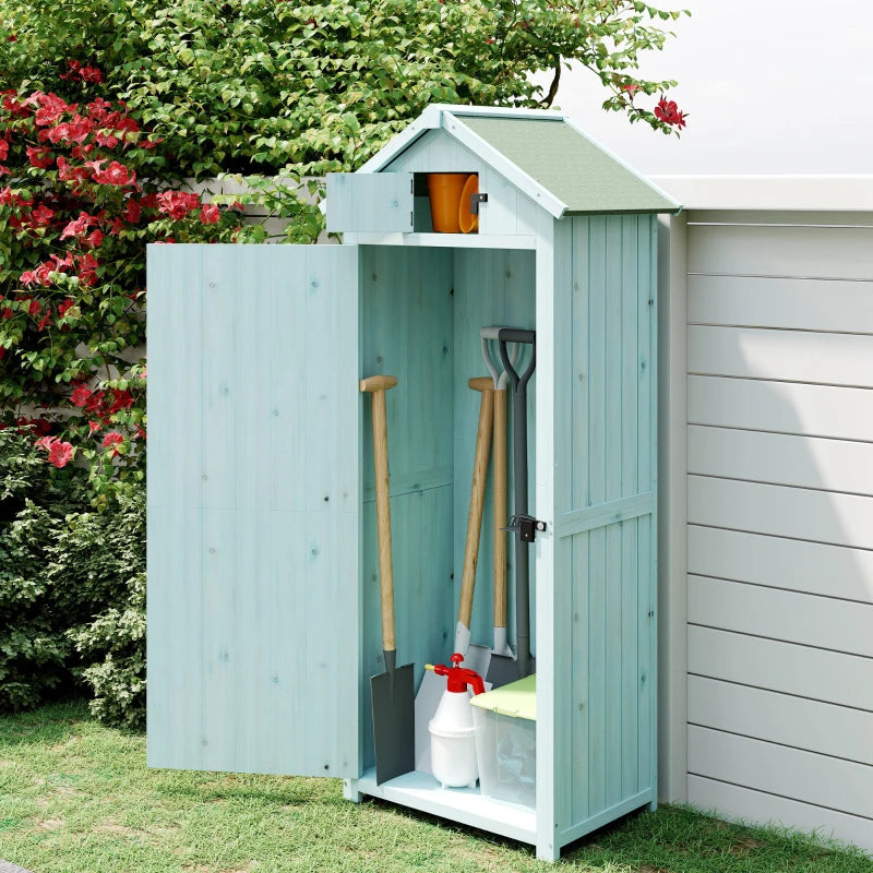 30" x 21" x 71" Garden Storage Shed, Outdoor Tool Utility Storage House with 3 Tier Shelves and Roof, Blue