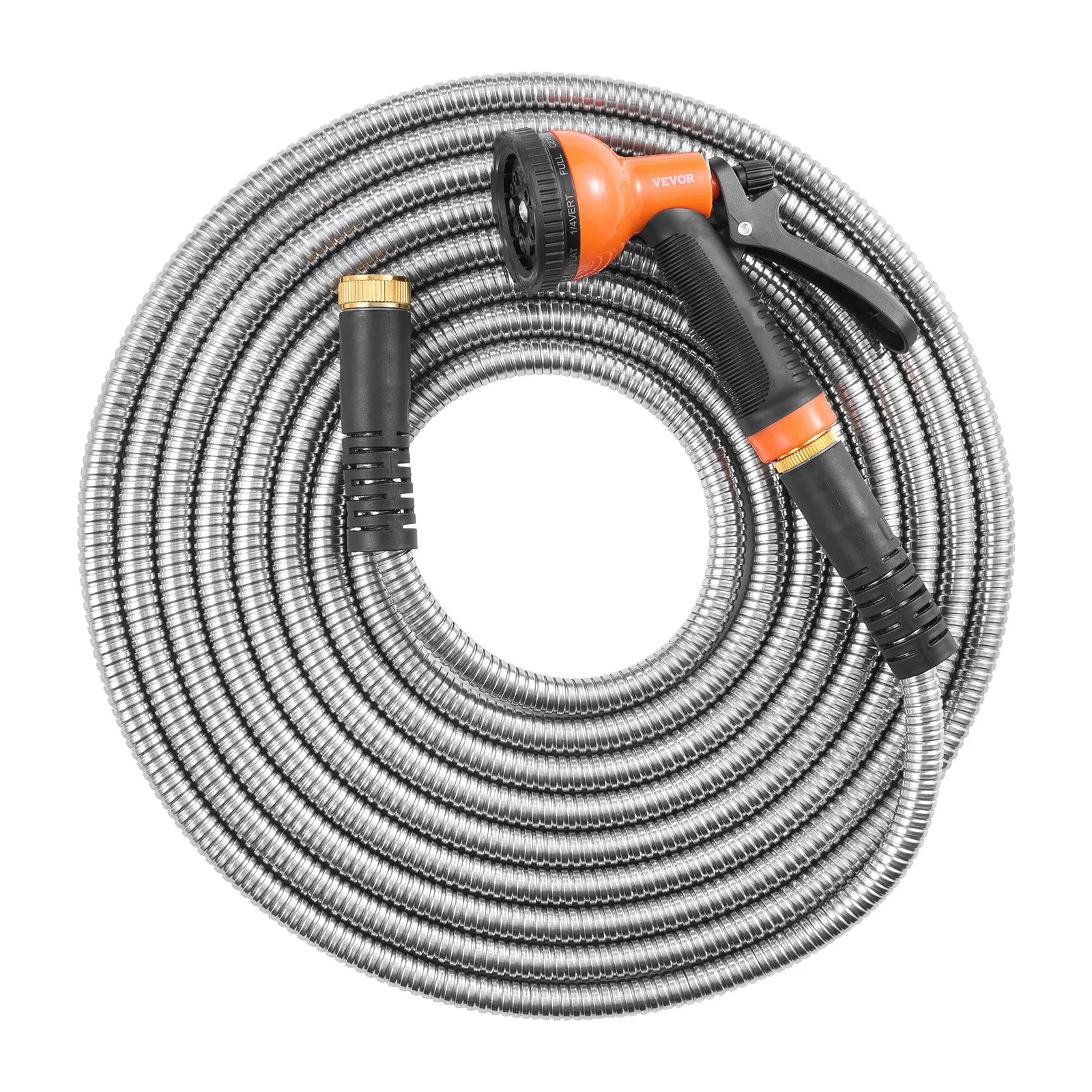 VEVOR 50ft Metal Garden Hose Stainless Steel Water Hose Lightweight No Kink