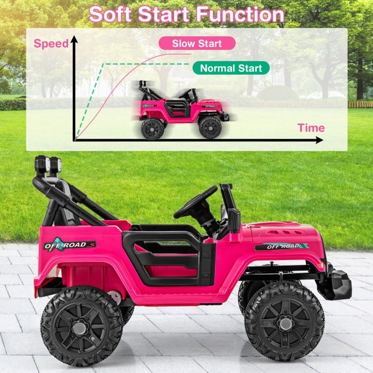 12V Kids Ride on Truck Car with Remote Control Threaded Wheels and 3 Speeds-Pink