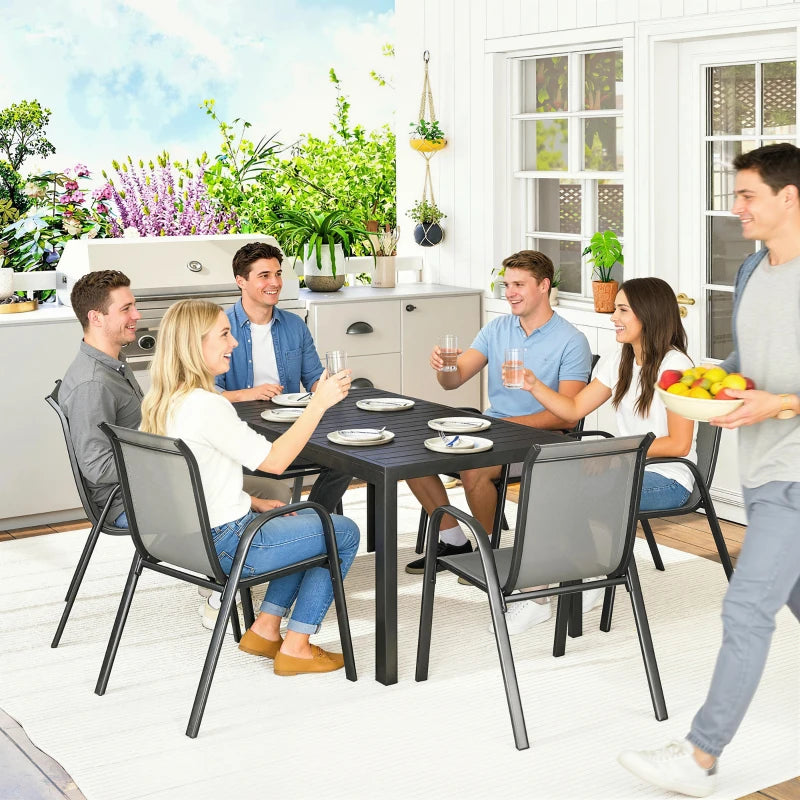 7 Pieces Outdoor Dining Set for 6, Patio Furniture Set with Rectangular Patio Table and Stackable Chairs, Light Grey