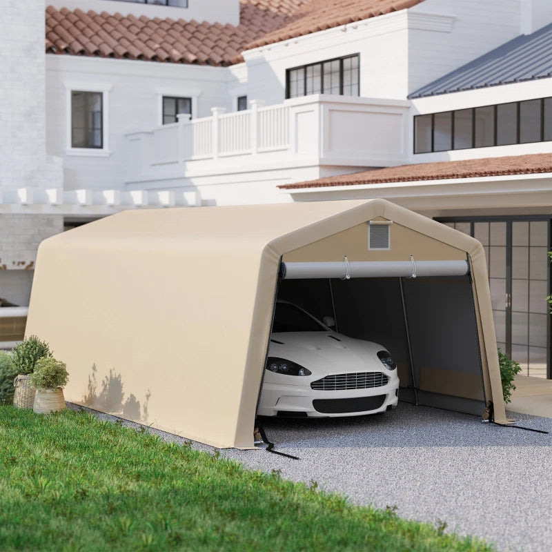 11' x 20' Portable Garage, Heavy Duty Carport Canopy with Ventilation Windows and Large Roll-up Door, Khaki