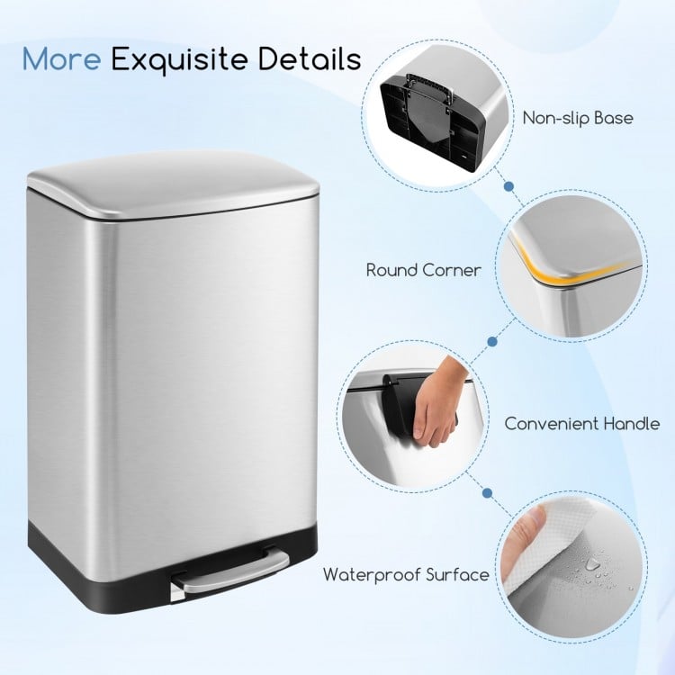 13.2 Gal Stainless Steel Trash Can with Lock Device-Sliver