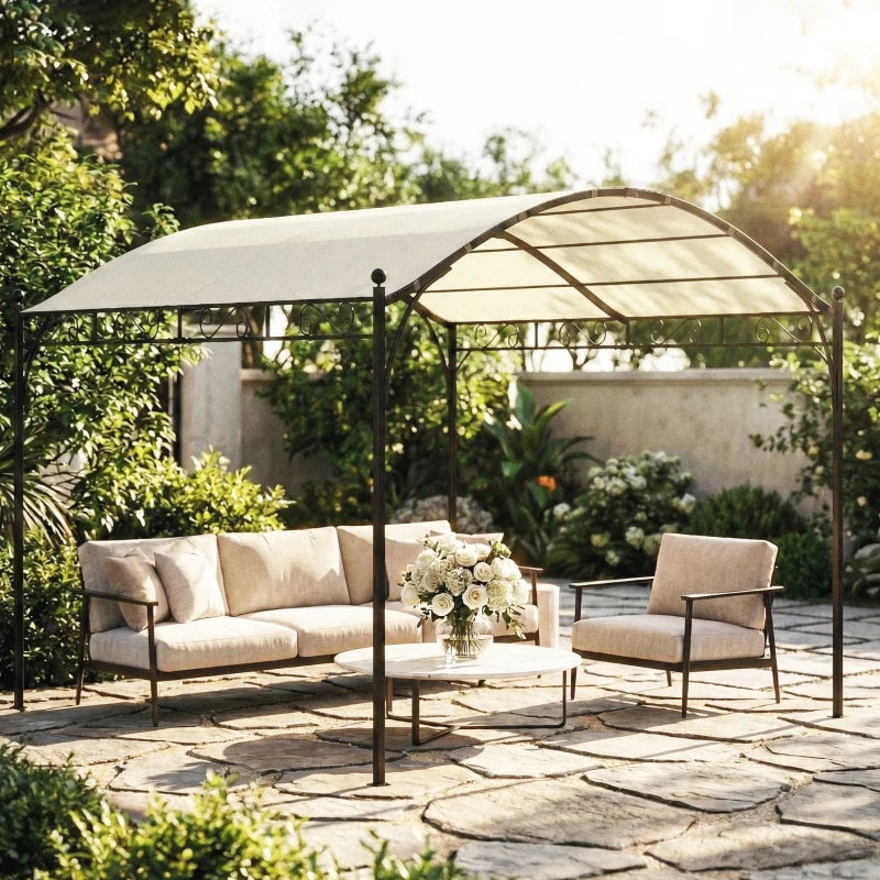 10' x 10' Outdoor Pergola with UV30+ Canopy Galvanized Steel Frame Sun Shade with Arched Top, Cream White