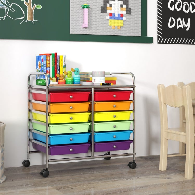 12 Drawers Rolling Storage Cart for Home and Office-Multicolor