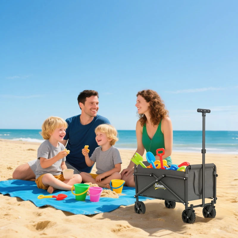 Small Collapsible Folding Garden Cart, Heavy Duty Lawn Wagon with Universal Wheels and Adjustable Handle, Grey