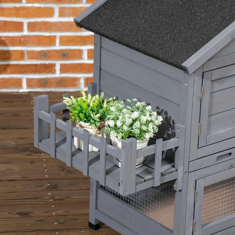 65" Wooden Rabbit Hutch, Pet Playpen with Openable Roof, Storage Box, for Rabbits and Small Animals, Dark Grey