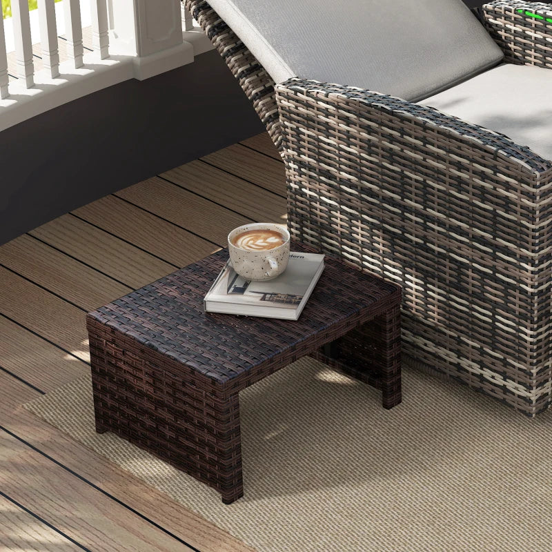 2 Pieces Wicker Outdoor Ottomans with Removable Cushions, Rattan Outdoor Seating, Footrest and Side Table, Khaki