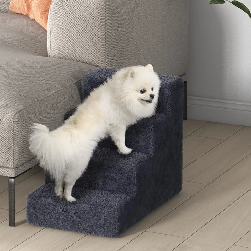 4-Step Dog Ramp for Sofa, Bed, and Couch, with Removable Cover, Dark Grey
