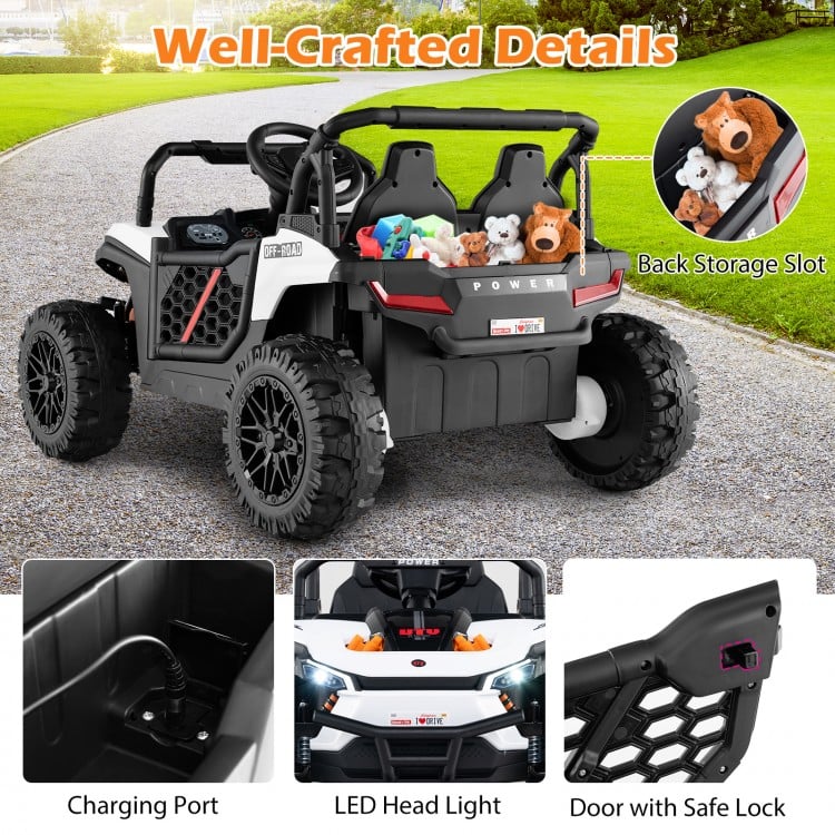 12V Kids Ride on Truck Off-Road UTV with Parental Remote and Lights-White