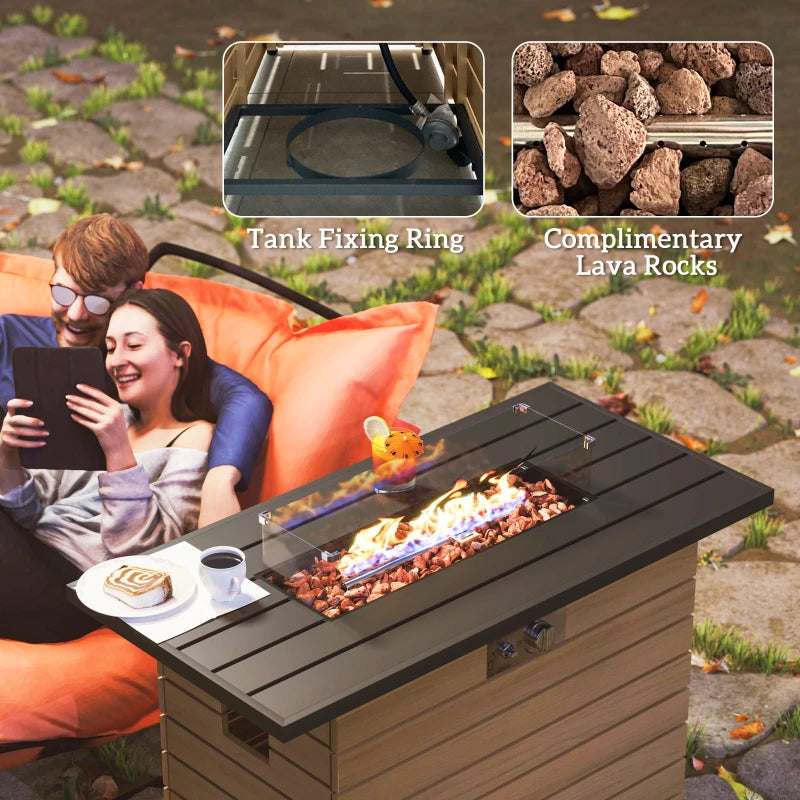 43" Propane Fire Pit Table 50,000 BTU Outdoor Gas Fire Table with Glass Wind Guard, Waterproof Cover