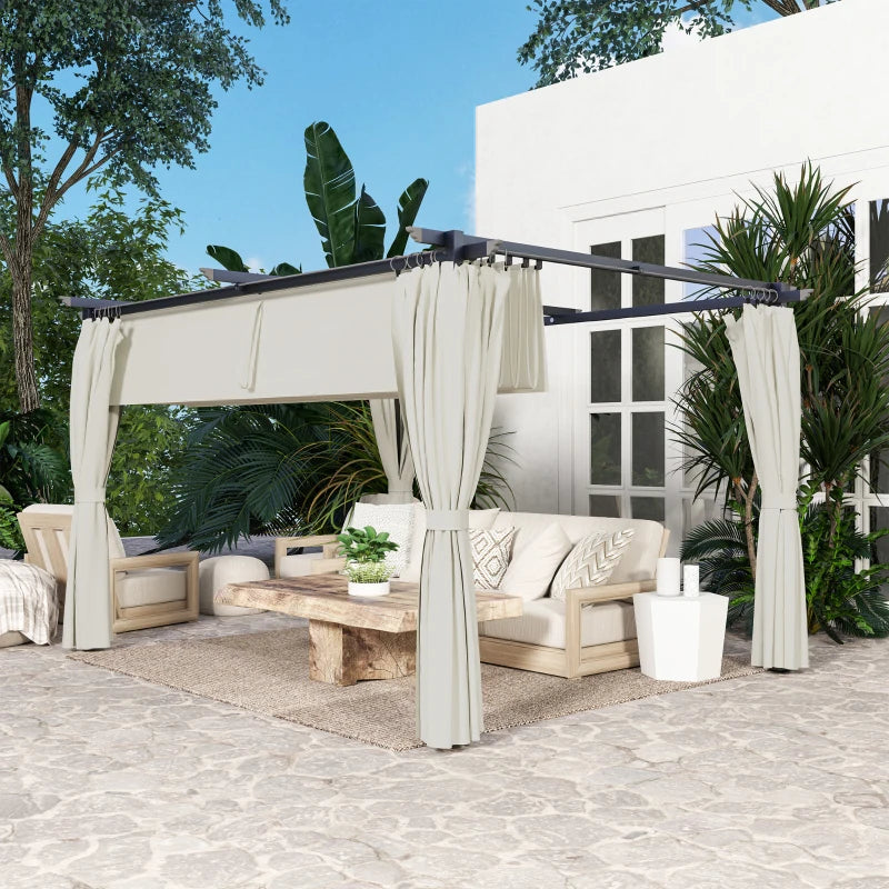 10' x 13' Pergola with Retractable Canopy and Curtains, UPF30+ Sun Shade Shelter for Grill, Garden, Backyard, Deck