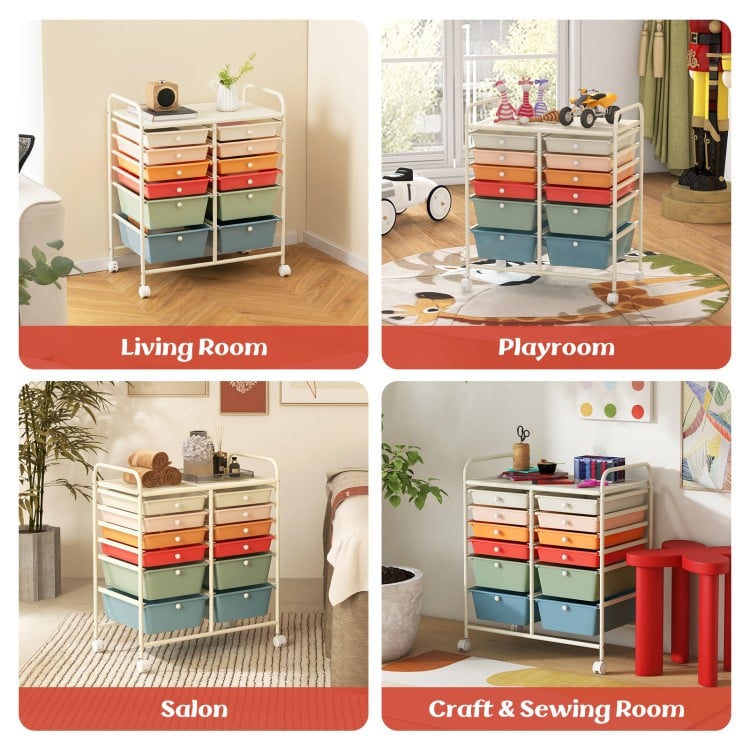12 Drawers Rolling Cart Storage Scrapbook Paper Organizer Bins-Deep Multicolor