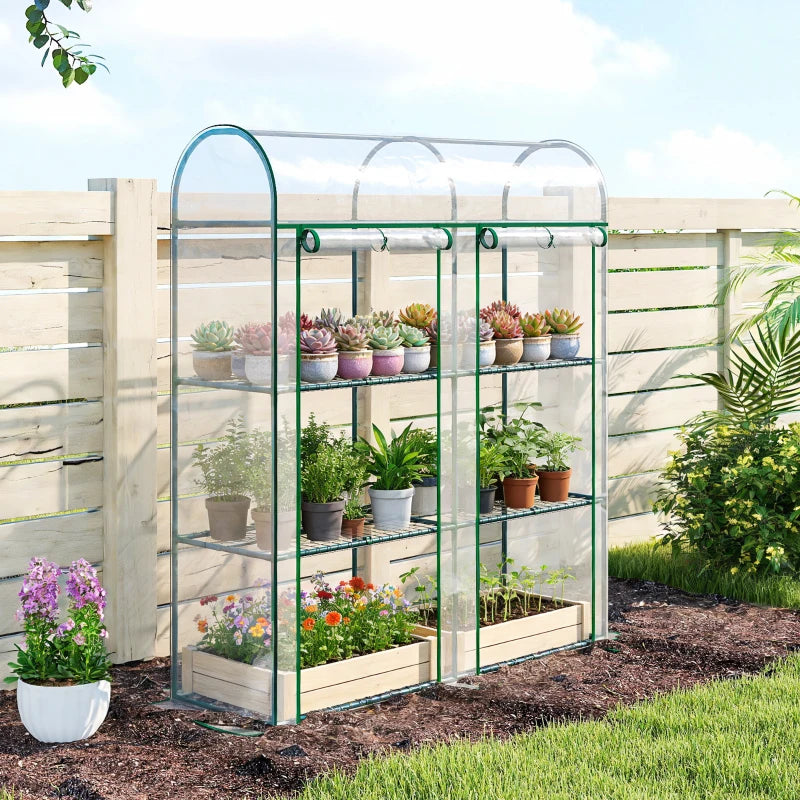 3 Tier Mini Greenhouse, Portable Greenhouse with 2 Roll-up Doors, 56.3" x 18.1" x 64.6", Clear