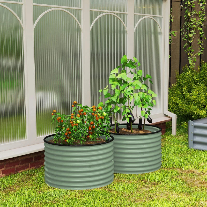Set of 2 Raised Garden Bed, Metal Planter Box with Safety Edging, Easy-to-assemble Stock Tank, Green