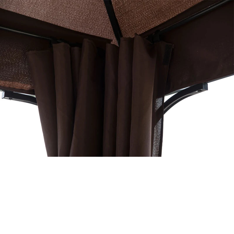 10x10ft Steel Garden Gazebo Patio Canopy Outdoor Event Party Tent Backyard Sun Shelter with Curtain Coffee
