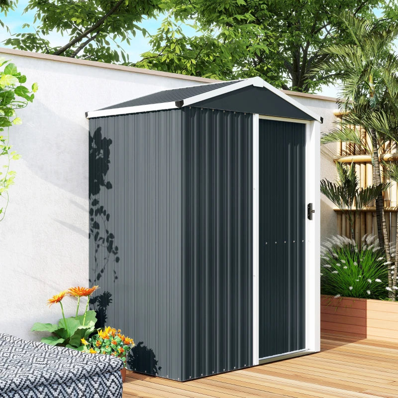 4.5 x 3ft Outdoor Storage Shed, Waterproof Metal Garden Shed with Lockable Door for Backyard, Patio, Lawn, Dark Grey