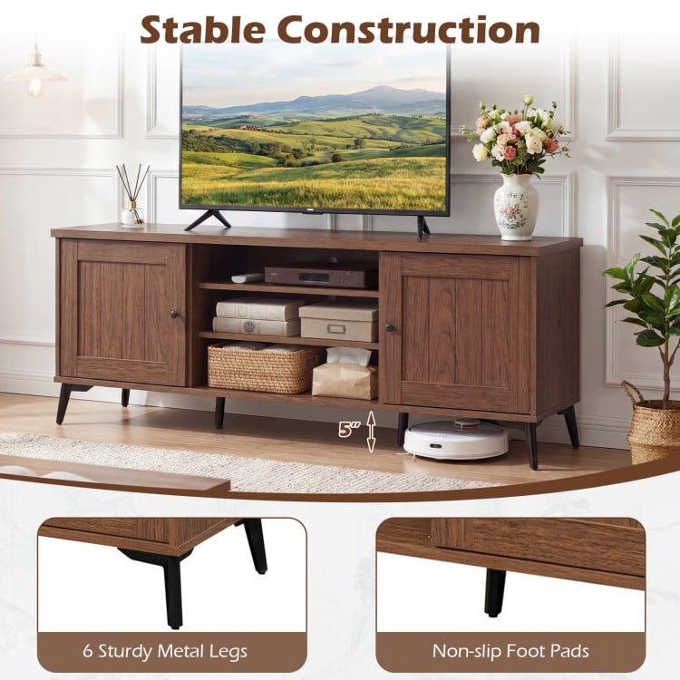 2-Door TV Stand for TVs up to 65 Inch Mid Century Modern Entertainment Center-Brown