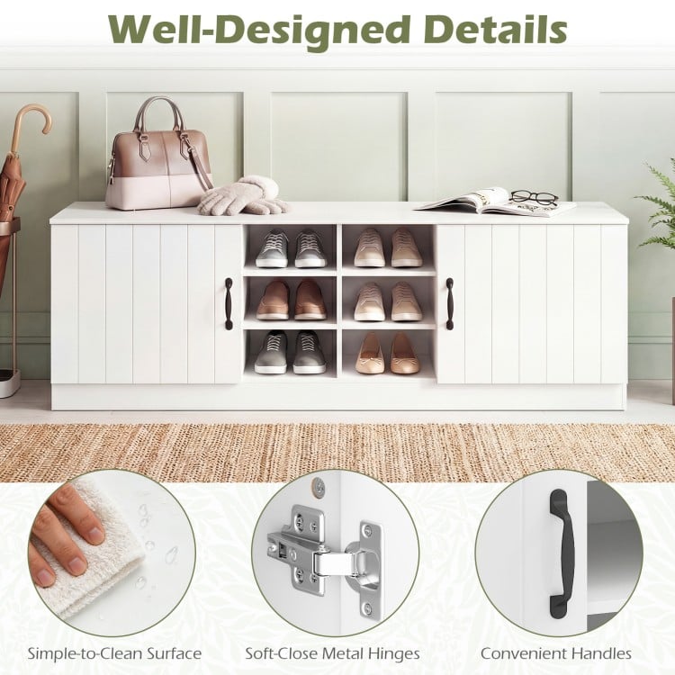 2-Door Shoe Bench Storage Cabinet with Adjustable Shelves-White