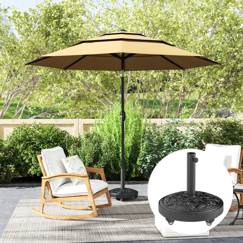 46 lbs Resin Round Patio Umbrella Base, Umbrella Stand with Wheels, Outdoor Umbrella Stand, Black